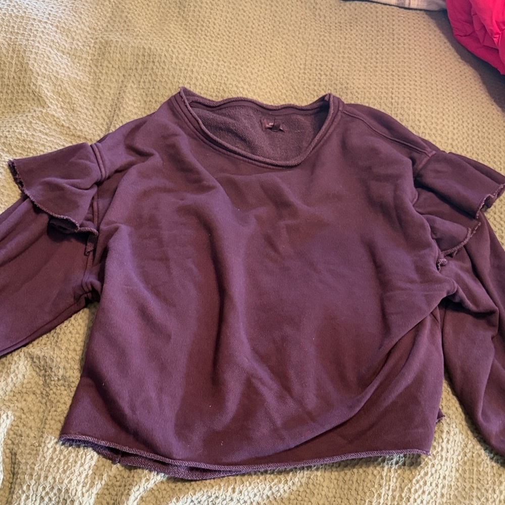 Aerie Women's Ruffle Sleeve Pullover Top - Plum